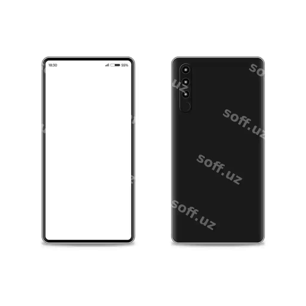 Yupqa qirrali zamonaviy mobil smartfon old tomondan orqa ko'rinishdagi smartfon | Modern mobile smartphone with thin edges front back view smartphone