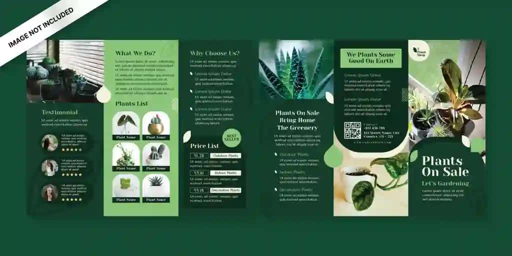 O'simliklar do'koni uch qavatli broshyura shabloni | Plant shop trifold brochure template
