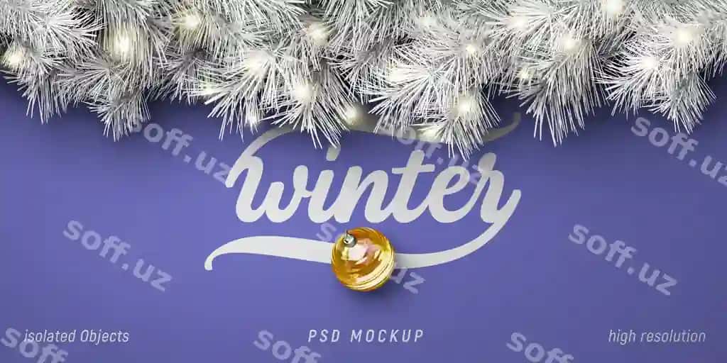 Yangi yil qishdagi orqa fon namunasi chereshka daraxtining daryolari yuqorida | New year winter background mockup with christmas tree branches top