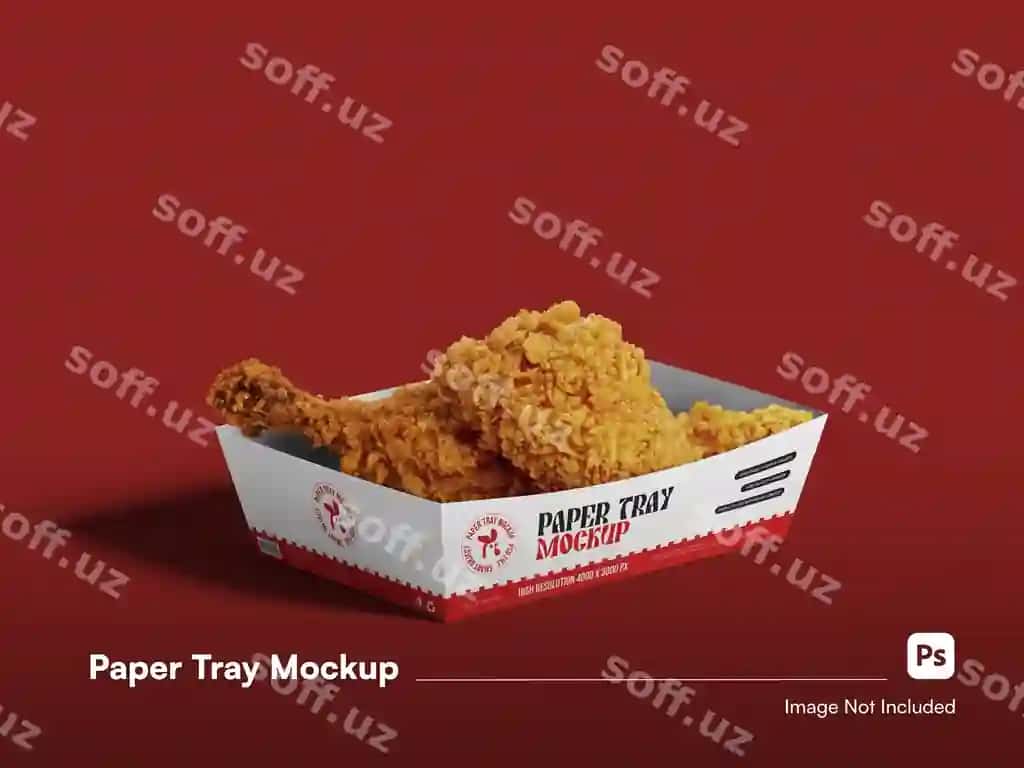 Qovurilgan tovuqli izometrik qog'oz laganda 3D izolyatsiyalangan maket taom | Isometric paper tray 3d isolated mockup food with fried chicken