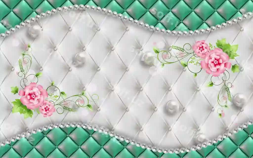 Marvaridli pushti atirgullar bilan nafis tikilgan tekstura | Elegant quilted texture with pearls pink roses