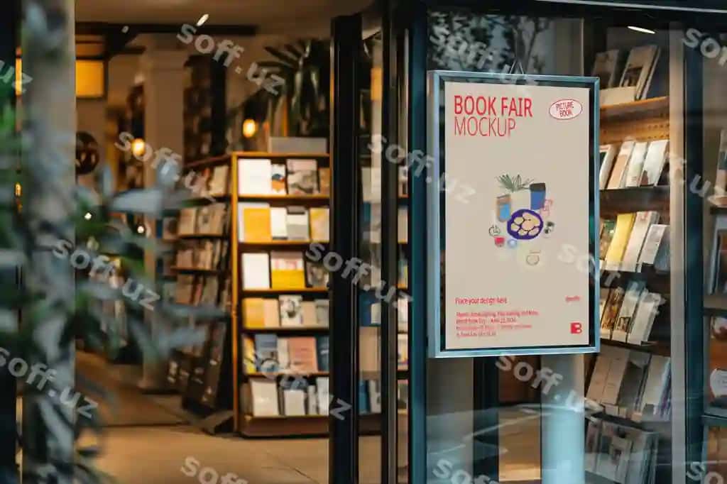 Kitob bozori belgi mockup dizayni | Book market sign mockup design