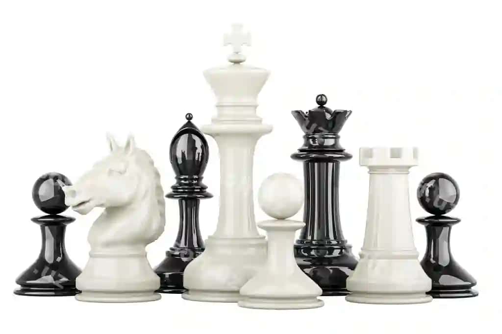 Qora oq shaxmatlar figurasi 3d rendering ajraltirilgan shaffof orqa fonda | Black white chess figures 3d rendering isolated transparent background