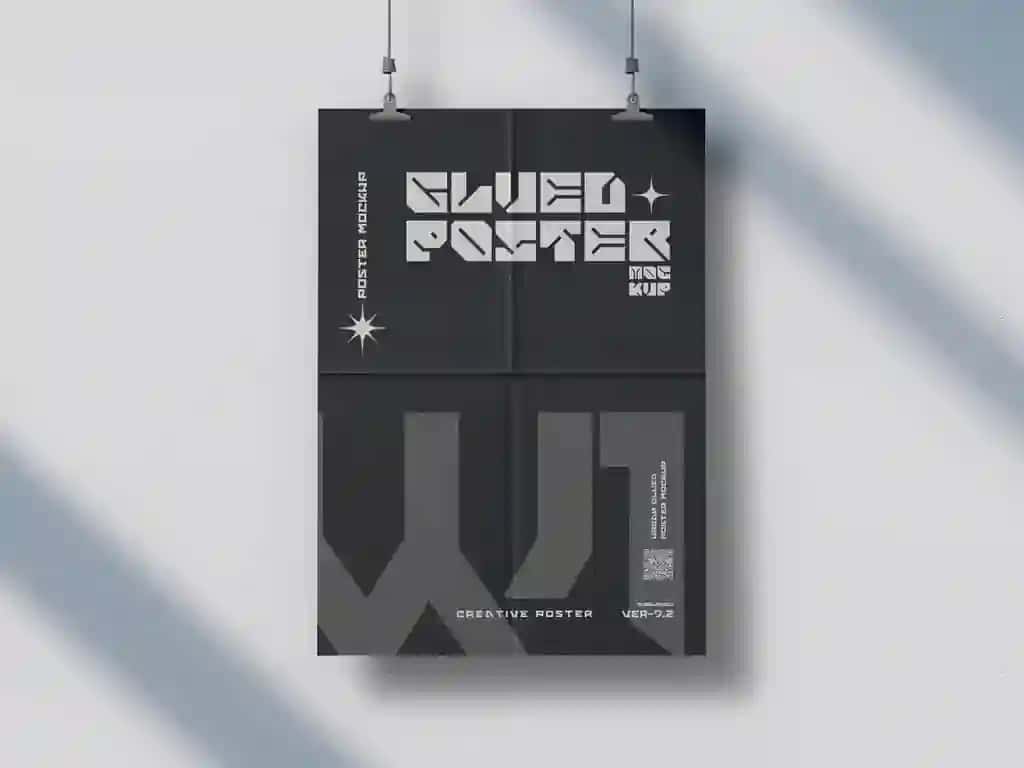 Yaltiroq yopishtirilgan devor maketi | Glossy glued poster wall mockup