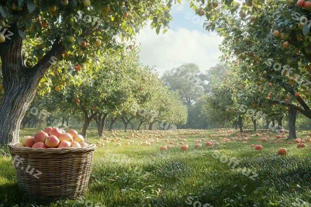 To'liq hosil yig'ilgan olma bog'ini ko'ring | View sprawling apple orchard full harvest