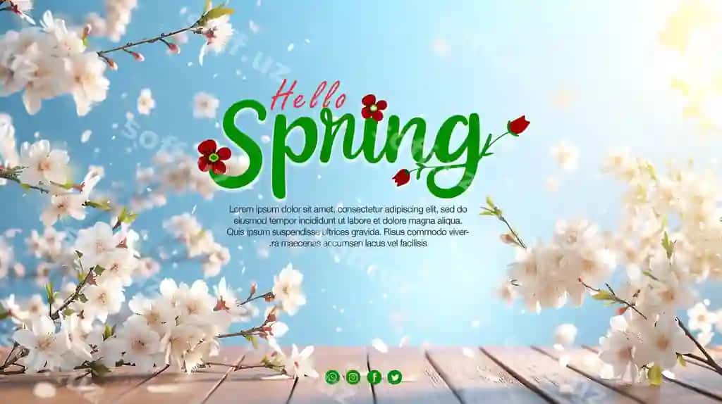 Psd bahor sotuv baner shabloni, bahor jadval gullangan | Psd spring sale banner template spring table with blooming flowers