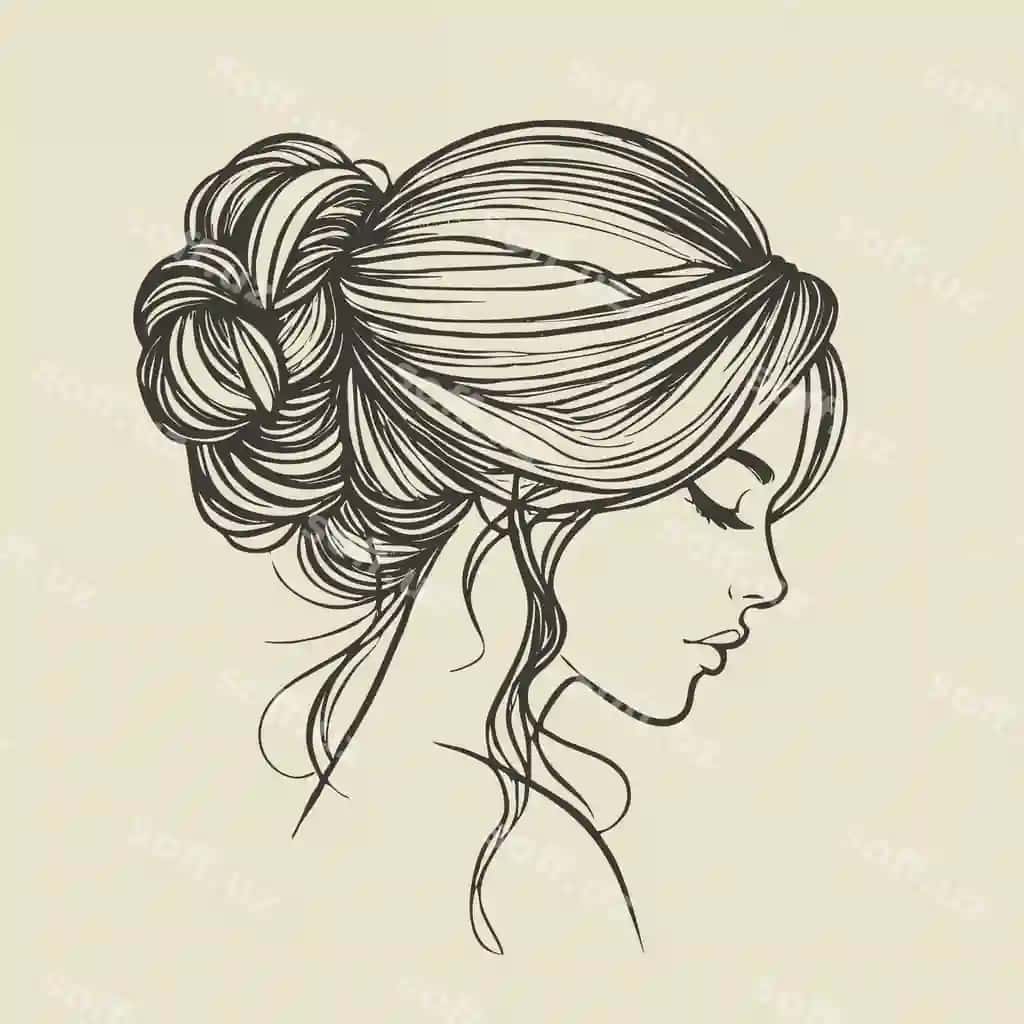 Ayolning soch turmagi chizilgan rasmlari vektor grafikasi | Woman hair style line art illustration vector graphics