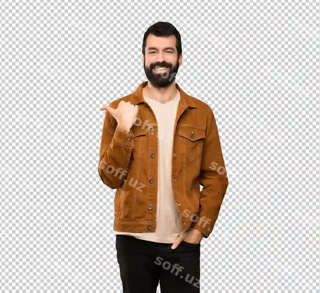 Soqolli kelishgan erkak mahsulotni sovg'a qilmoqda | Handsome man with beard pointing side present product