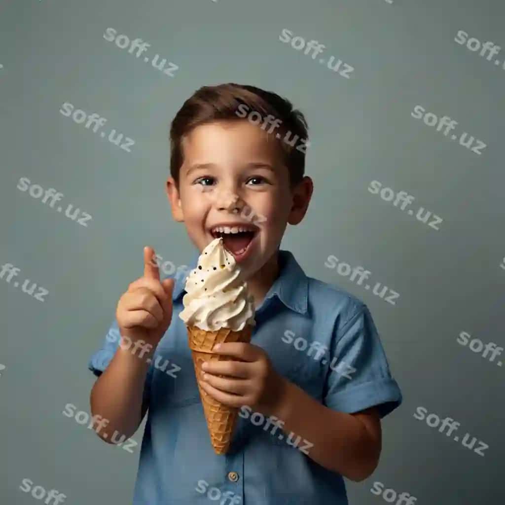 Kichik bola muzza qo'lida tutgan. | Little boy holding ice cream cone his hand