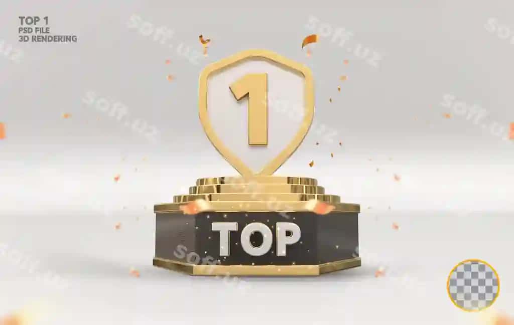 Eng yaxshi 1 ta podium mukofoti belgisi oltin 3D tasviri | Top 1 best podium award sign golden 3d rendering