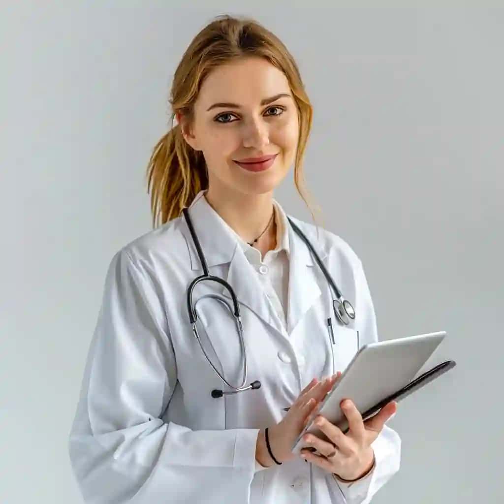Bo'ynida stetoskop bilan ayol shifokor | Female doctor with stethoscope her neck