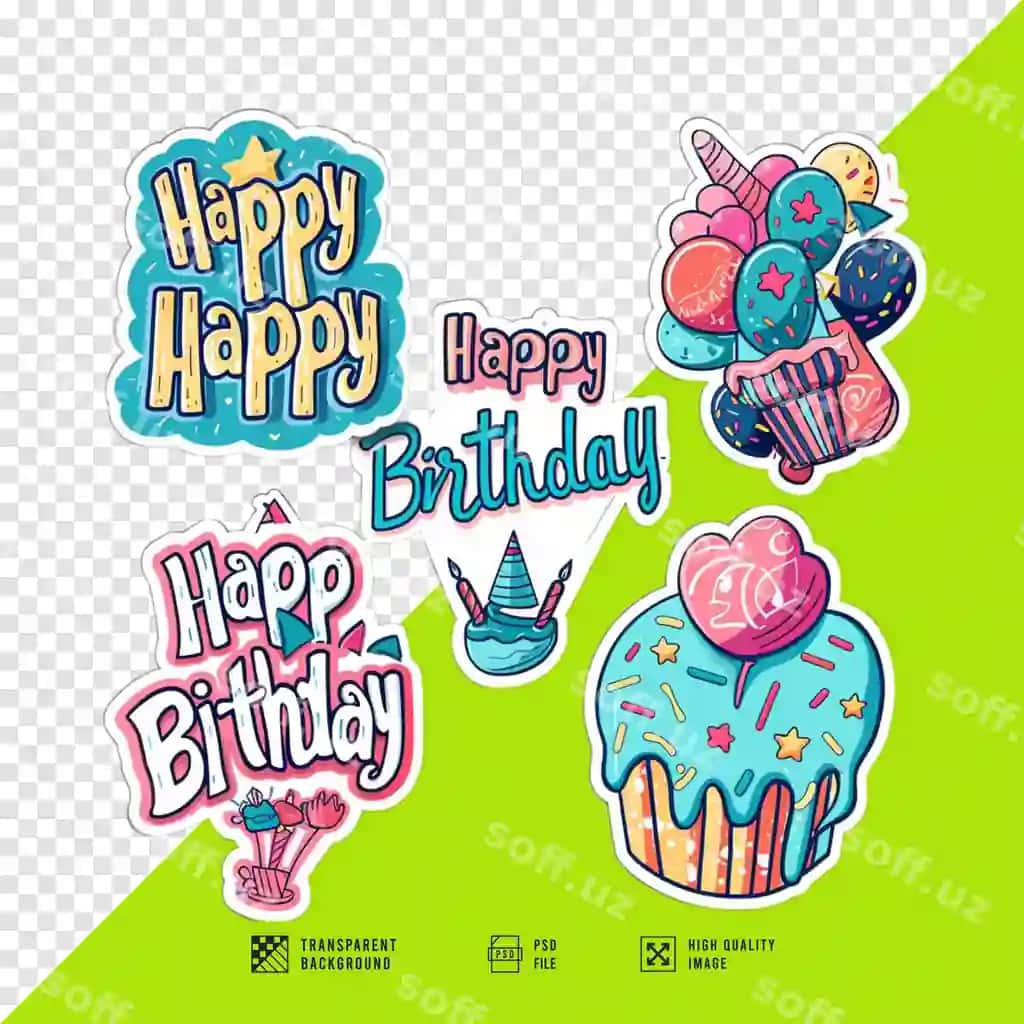 Tug'ilgan kuningiz bilan piktogramma to'plami HD sifatli fonsiz tasvirlar to'plami | Happy birthday icon set image bundle without hd quality background