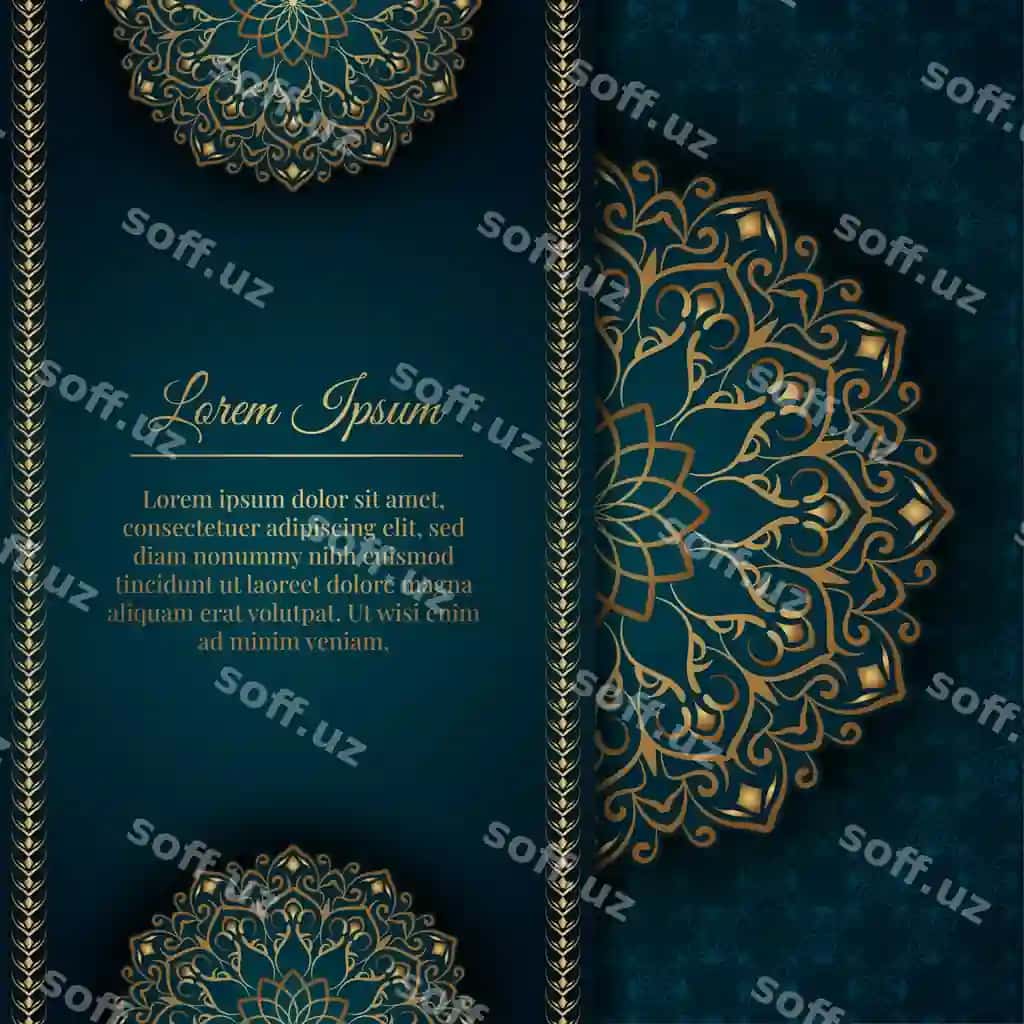 Oltin mandala bezaklari bilan yashil fon | Green background with gold mandala ornaments