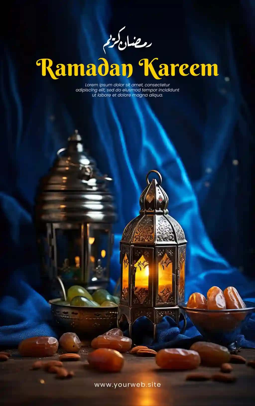 Muqaddas Ramazon tushunchasi fonar sanalari bilan Ramazon plakati shabloni | Ramadan poster template with holy ramadan concept lantern dates