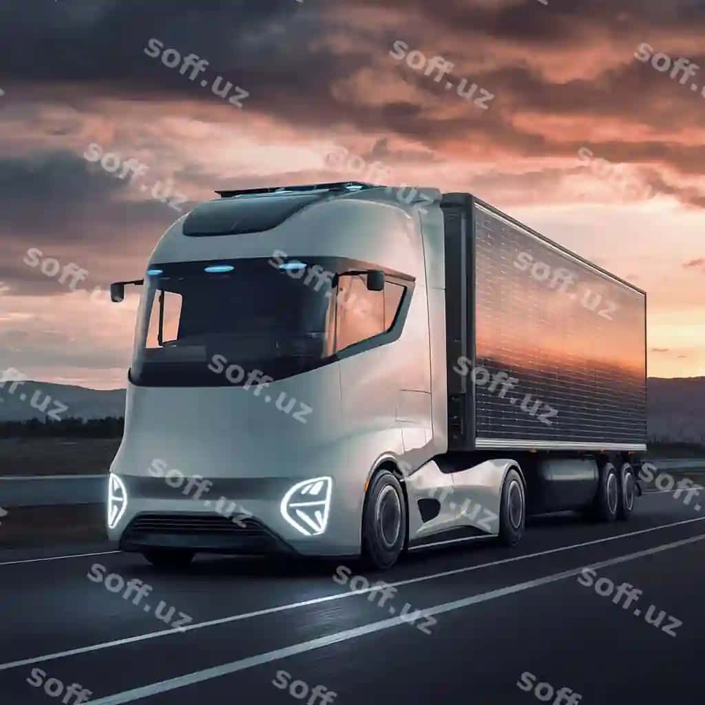 Avtonom haydash qobiliyatiga ega bo'lgan bepul fotokontseptsiyali yuk mashinasi | Free photo concept truck featuring autonomous driving capabilities with sleek streamlined body