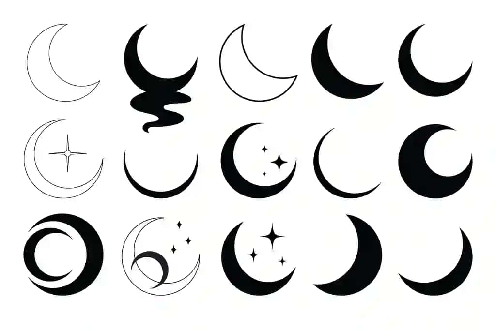 Oy yulduzlari oy fazalari kristallar sehrli belgilar vektor to'plami sharqona | Moon stars moon phases crystals magic symbols vector set oriental