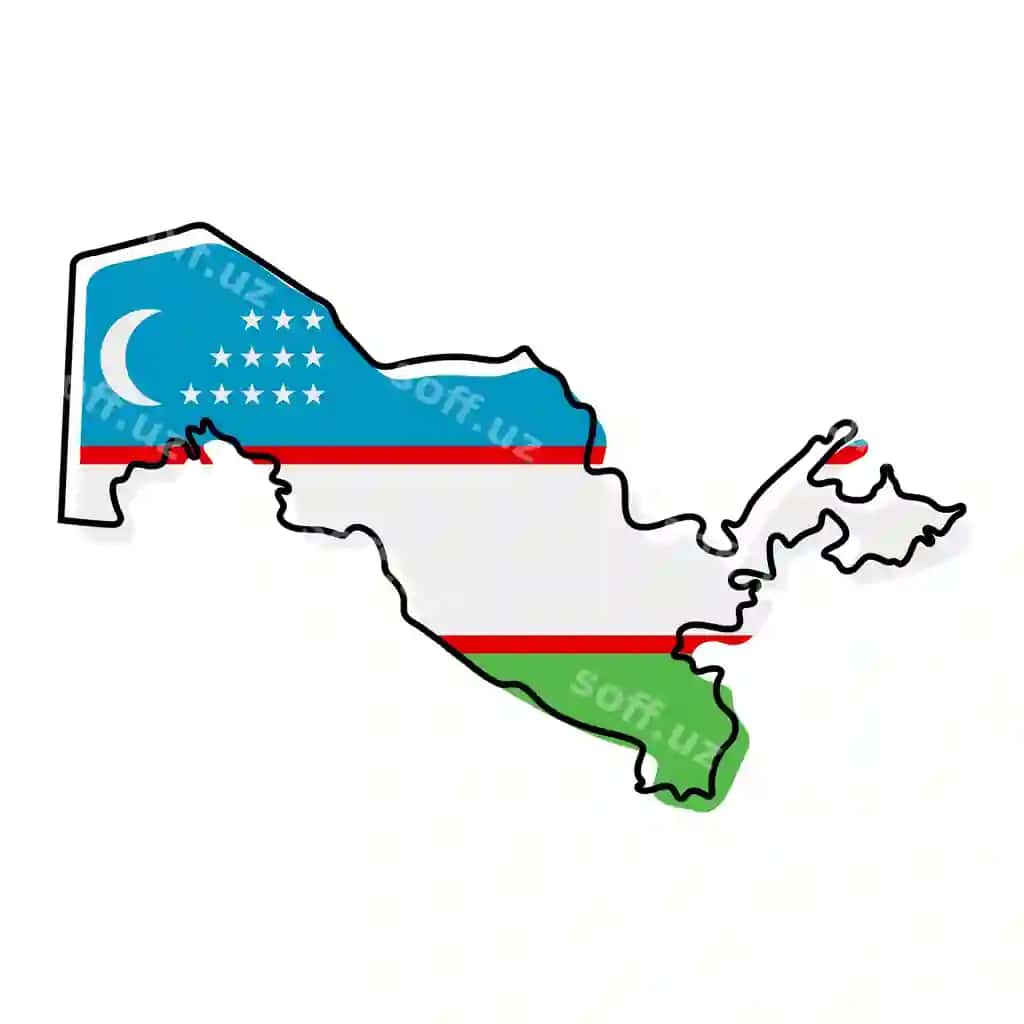 O'zbekiston stilizatsiyalangan siluet xaritasi milliy bayroq ikonasi bilan bayroq rangi | Stylized outline map uzbekistan with national flag icon flag color