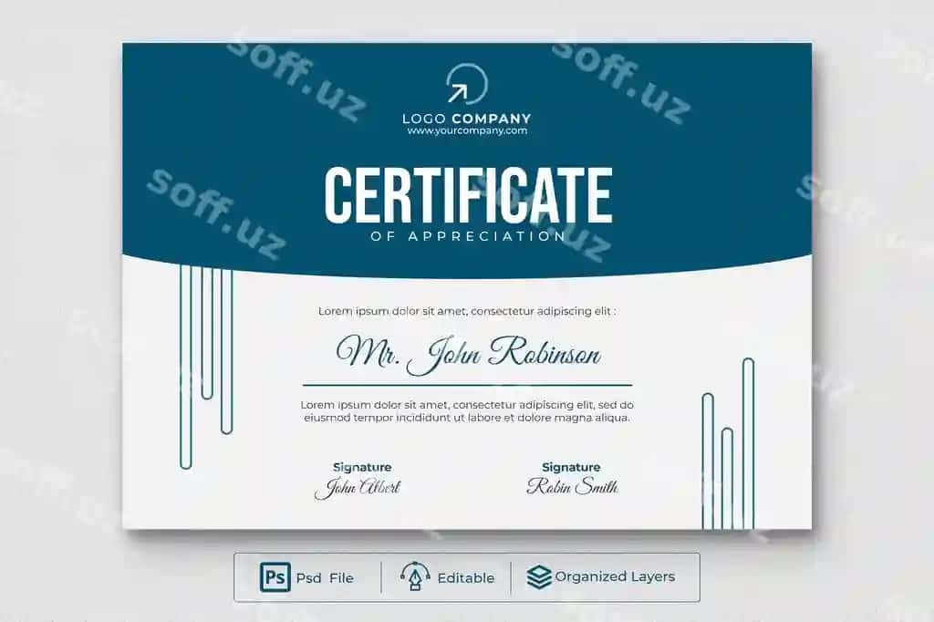 Psd zamonaviy chiroyli baholash sertifikati Psd shabloni | Psd modern elegant certificate appreciation psd template