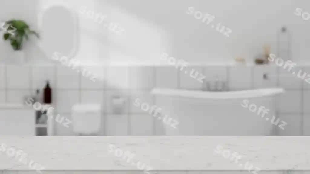 Nusxa maydoni marmar hammom stol usti zamonaviy oq hammom ichki 3D rendering | Copy space marble bathroom tabletop modern white bathroom interior 3d rendering