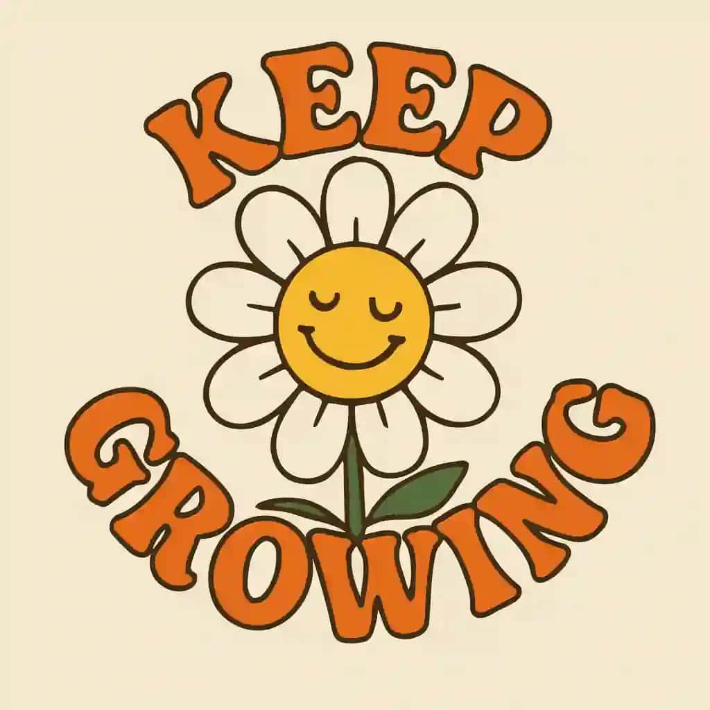 Retro gul kuchi ijobiy tirnoq o'sayotgan davom eting | Keep growing retro flower power positive quote