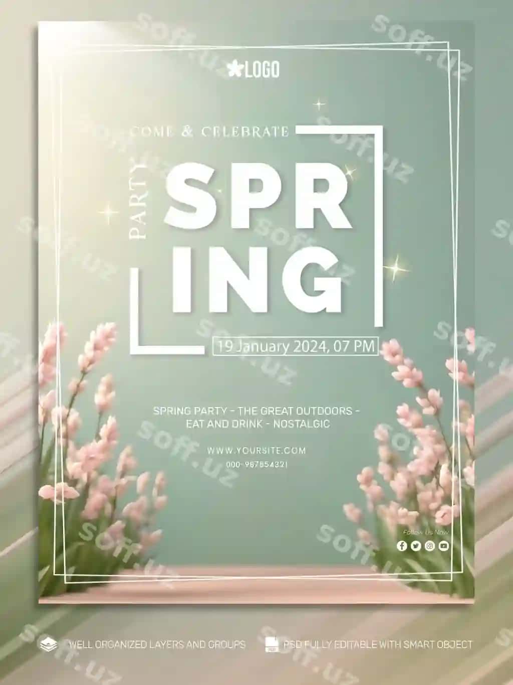 Psd shablon banner flyer bahor ijtimoiy media posti | Psd template banner flyer spring social media post