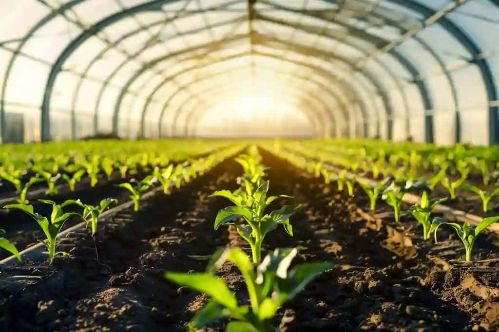 Yosh yangi organik sabzavotlar bilan issiqxona tunneli | Greenhouse tunnel with young fresh organic vegetables