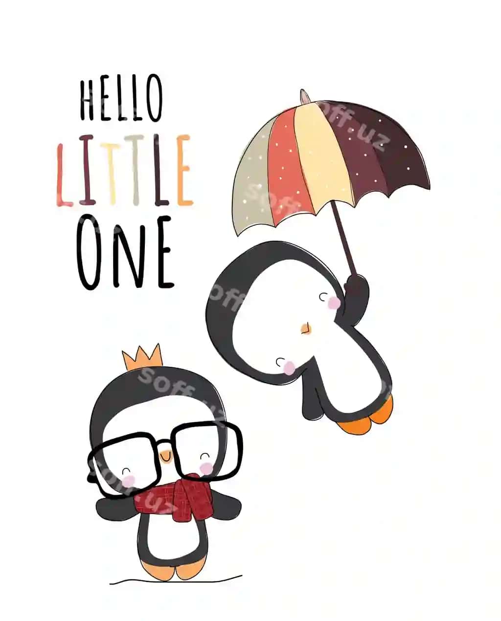 Tekis chiroyli hayvon pingvin sochiq bilan uchish illustratsiyasi bolalar chiroyli | Flat cute animal penguin fly with umbrella illustration kids cute
