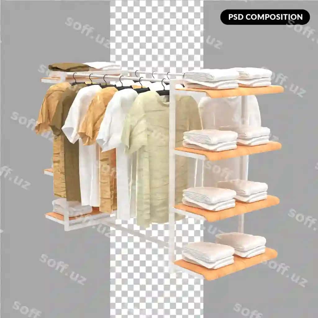 Osilgan kiyimlar bilan tokchaga joylashtiring | Rack with hanging clothes it