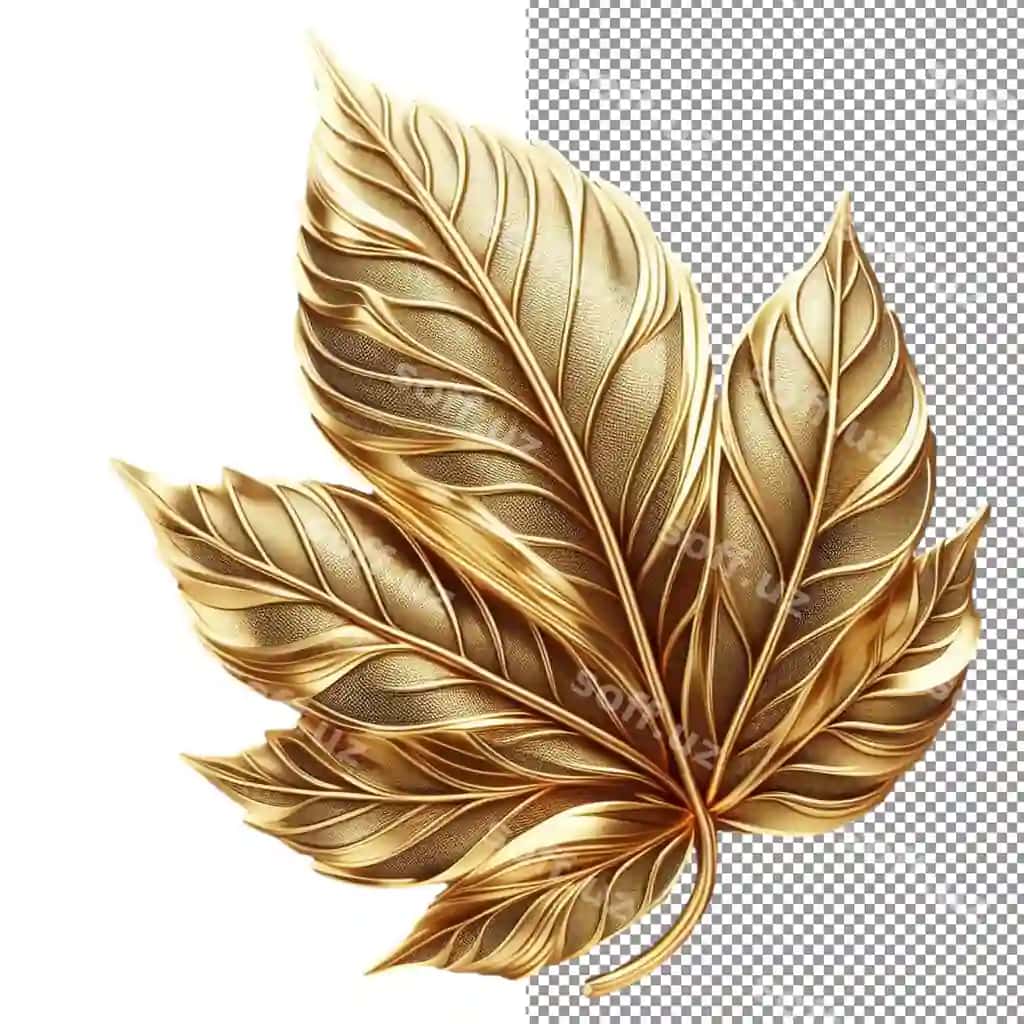 Parlaydi varaq ajraltirilgan o'ttiz foliyasi PNG orqa fonda | Lustrous leaf isolated gold foil png background