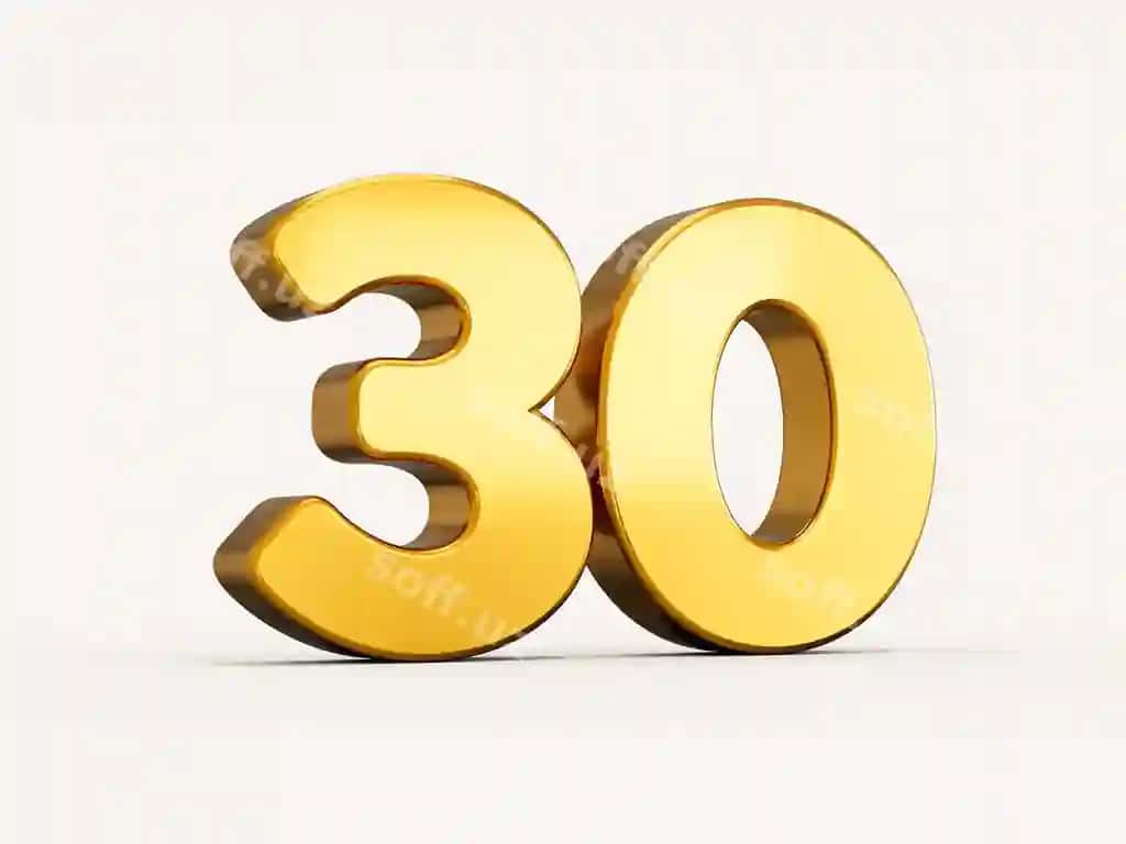 3d illustratsiya oltin raqam o'ttiz ajraltirilgan bej fon soya bilan | 3d illustration golden number 30 thirty isolated beige background with shadow