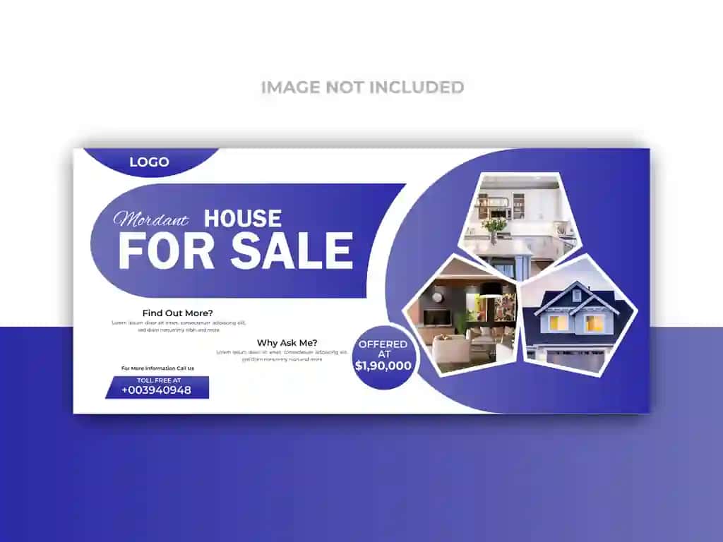 Uy sotuvi varaqasi zamonaviy ko'chmas mulk reklama taxtasi dizayni | House sale flyer modern real estate advertisement billboard design