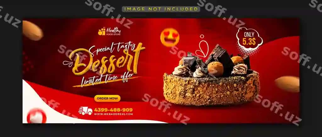 Maxsus mazali desert ijtimoiy media Facebook qopqoq dizayni veb | Special delicious dessert social media facebook cover design web