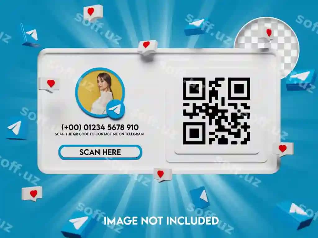 3D qr kodi telegram maketiga amal qiling | 3d qr code follow telegram mockup