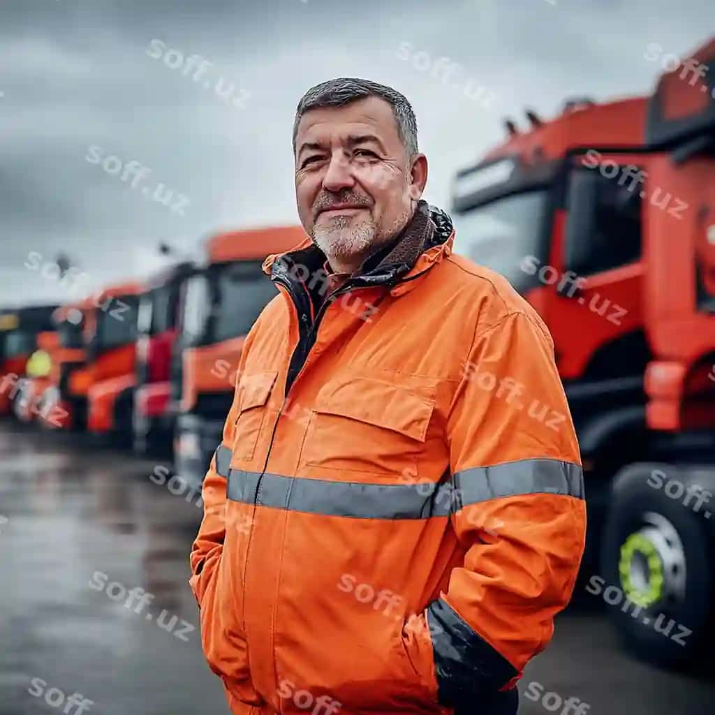 Voyaga etgan erkak yuk mashinasi haydovchisi yarim kunlik logistika yo'l transporti roli | Adult male truck driver parttime logistics road transport role