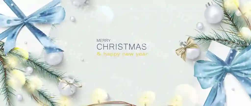 Yangi yil Rojdestvo baneri sovg'a qutilari bilan yolka ramzidagi sharlar gurlangi | New year christmas banner with gift boxes fir branch balls garland