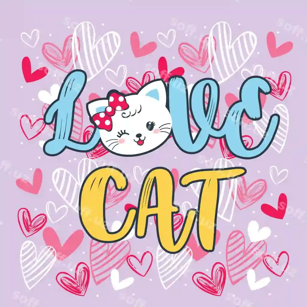 Chiroyli mushuk vektor illustratsiyasi yoqimli yozuvlar bilan | Cute cat vector illustration with lovely lettering