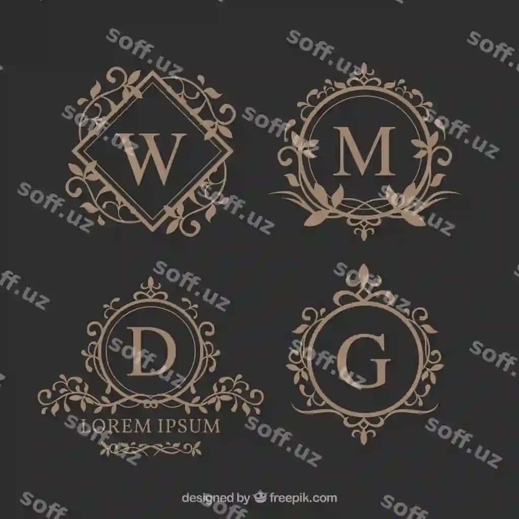 Chiroyli gulli monogrammalar to'plami | Set elegant floral monograms