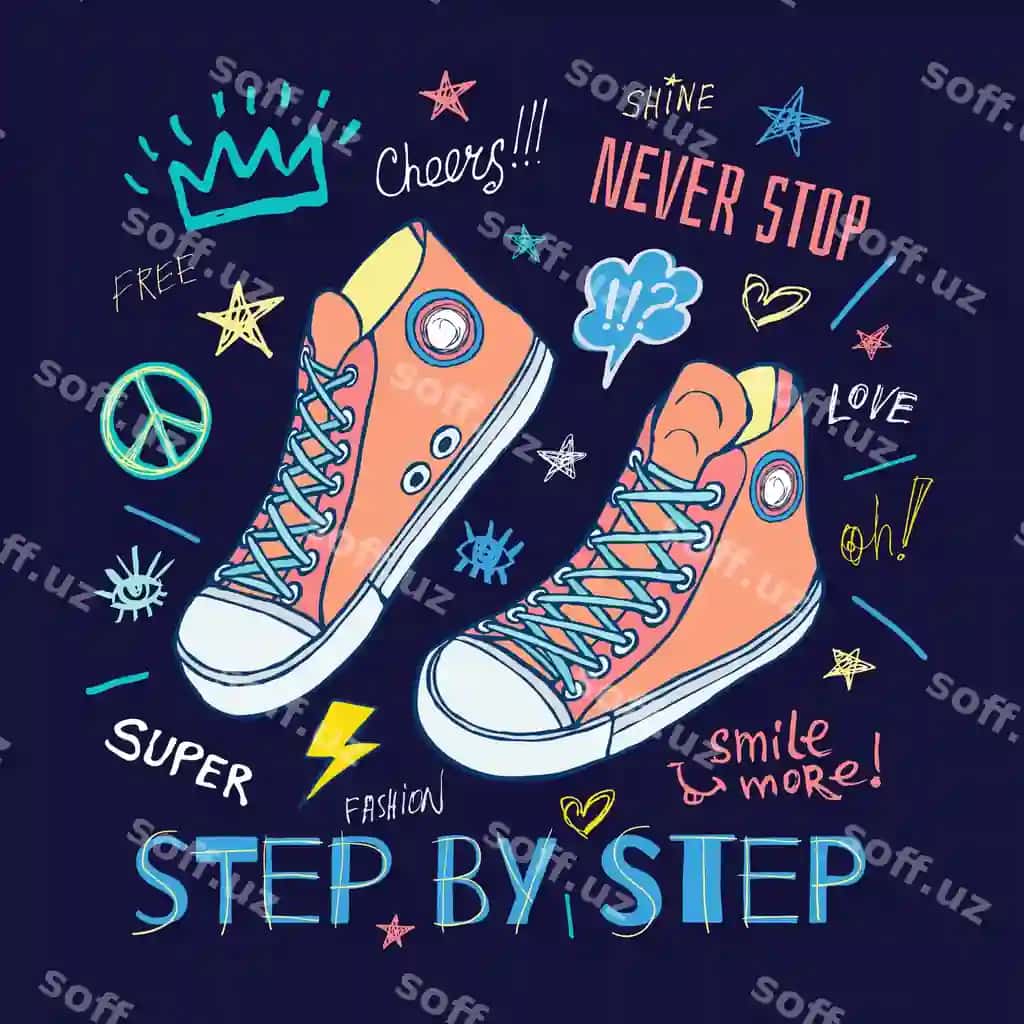Hech qachon to'xtama bosqich bosqich motivatsion so'zlarli sneakers futbolkasi | Never stop step by step motivational slogan sneakers t shirt