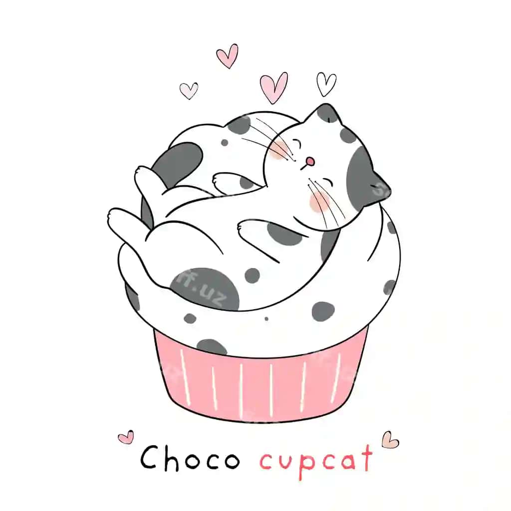 Chiring mushuk uyquvchi kupkake oq fonda ajralangan | Draw cat sleeping cupcake isolated white