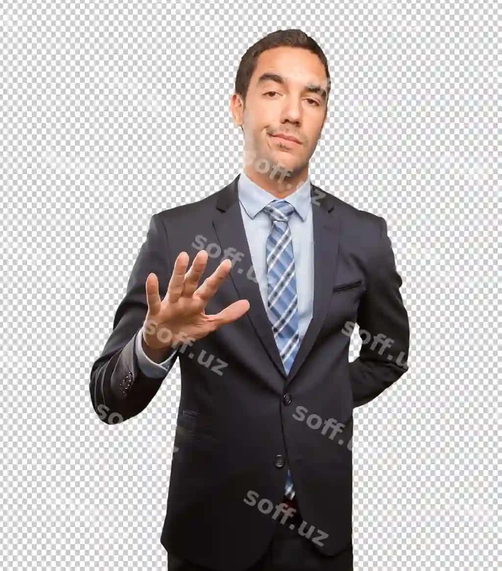 Jiddiy yosh tadbirkor xotirjamlik bilan ishora qilmoqda | Serious young businessman doing keep calm gesture