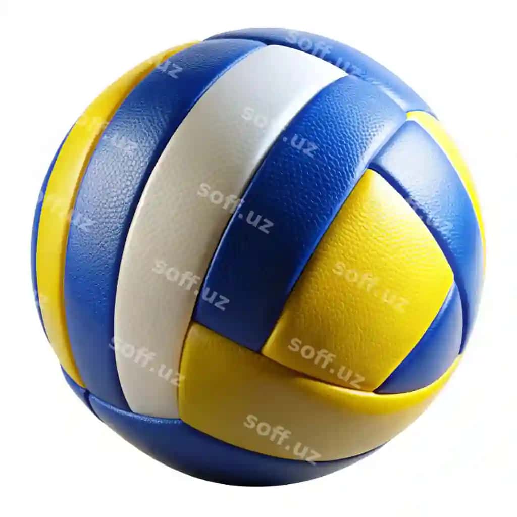 Voleybol to'pi ko'k sariq chiziq bilan ko'rsatilgan | Volleyball is shown with blue yellow stripe