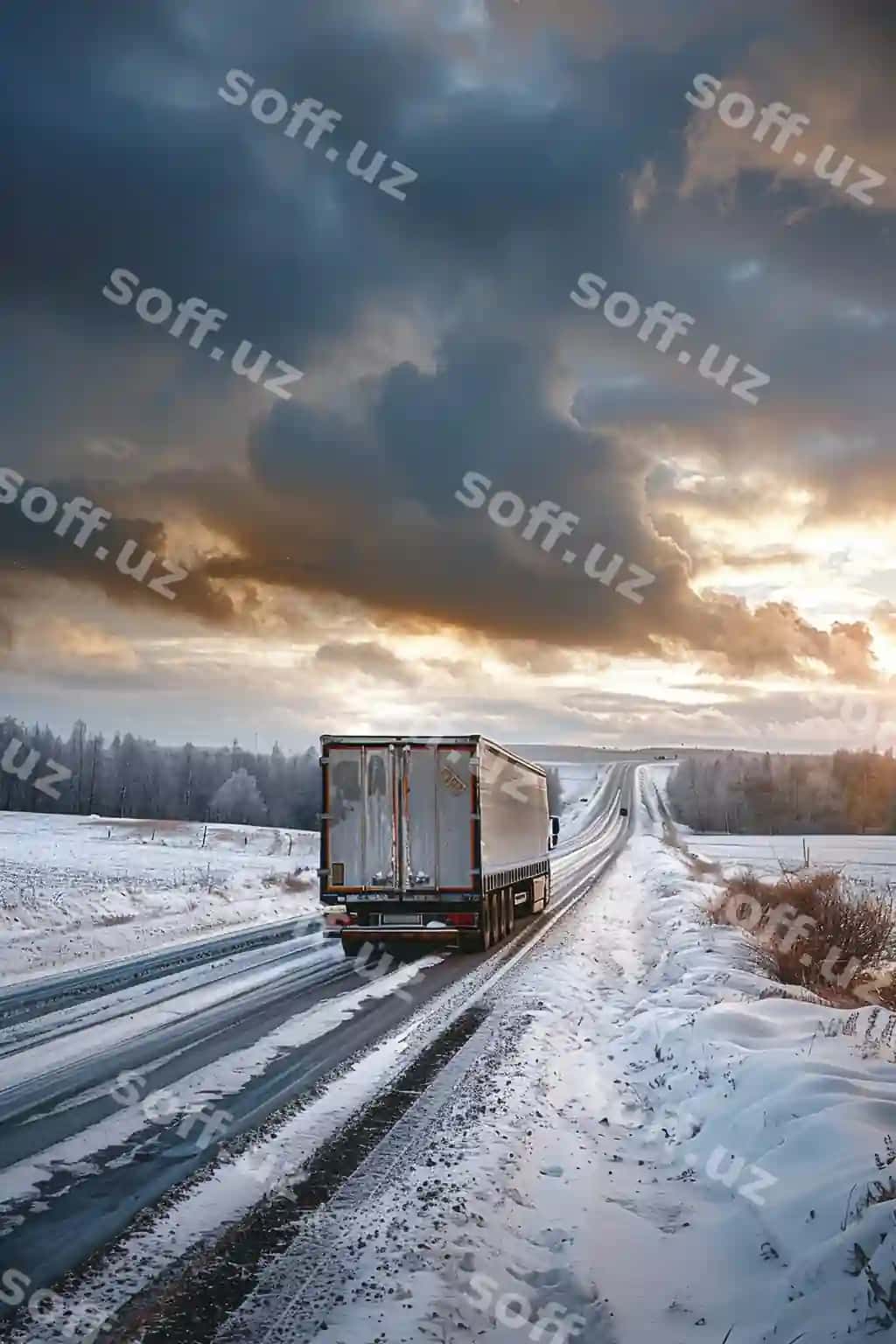 Yuk avtomobili haydashi qishda qishloq asfalt yo'liga | Truck driving winter asphalt road rural