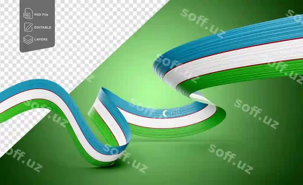 Oʻzbekiston bayrogʻi harakatlanayotgan lentli flag yashil fonda ajraltirilgan 3D | Flag uzbekistan waving ribbon flag isolated green background 3d