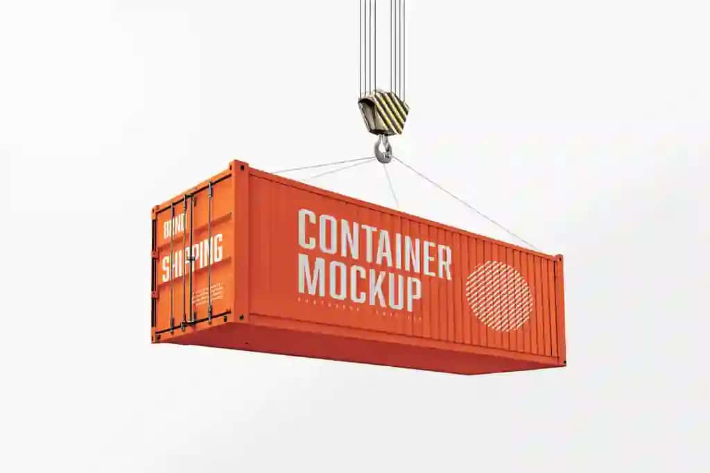 To'q sariq yuk konteyneri maketi shablon dizayni psd | Orange shipping container mockup template design psd