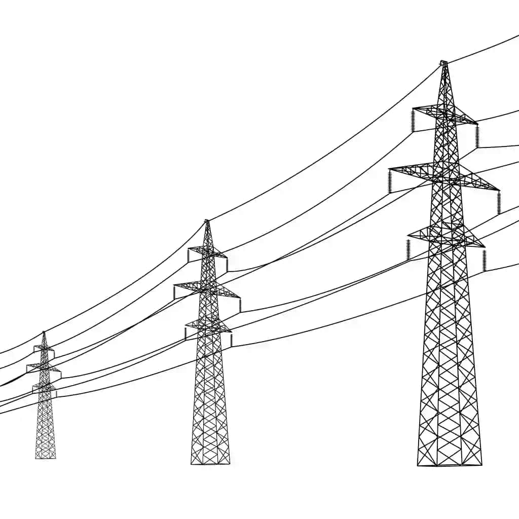Yuqori kuchlanishli elektr uzatish liniyalari silueti vektor tasviri | Silhouette high voltage power lines vector illustration