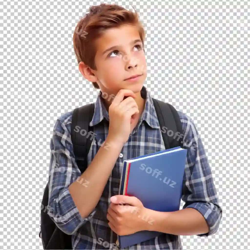 Maktab o'quvchisi orqali qarash shaffof fonda | Schoolboy daydreaming transparent background
