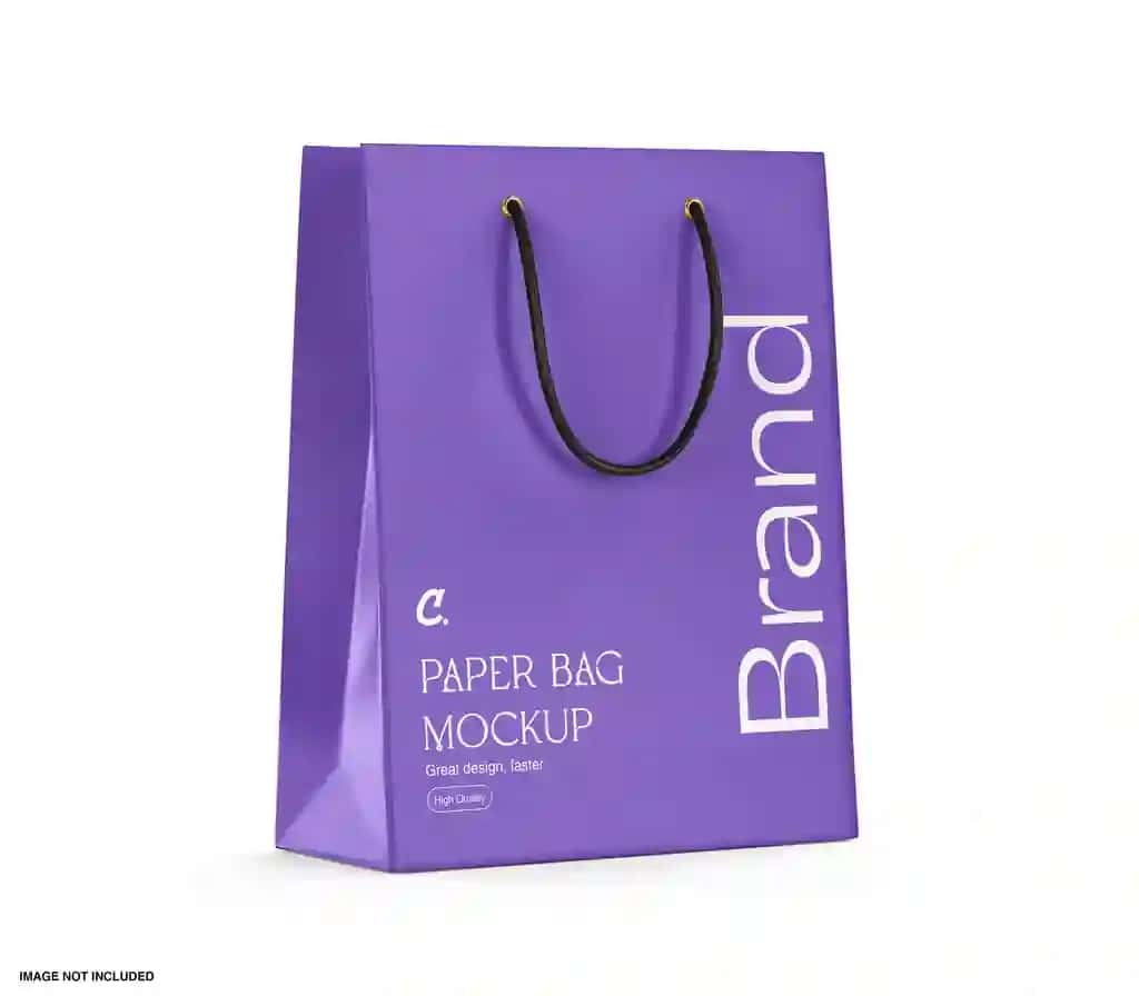 Arqon tutqichi maketi bilan qog'oz xarid qilish sumkasi | Paper shopping bag with rope handle mockup