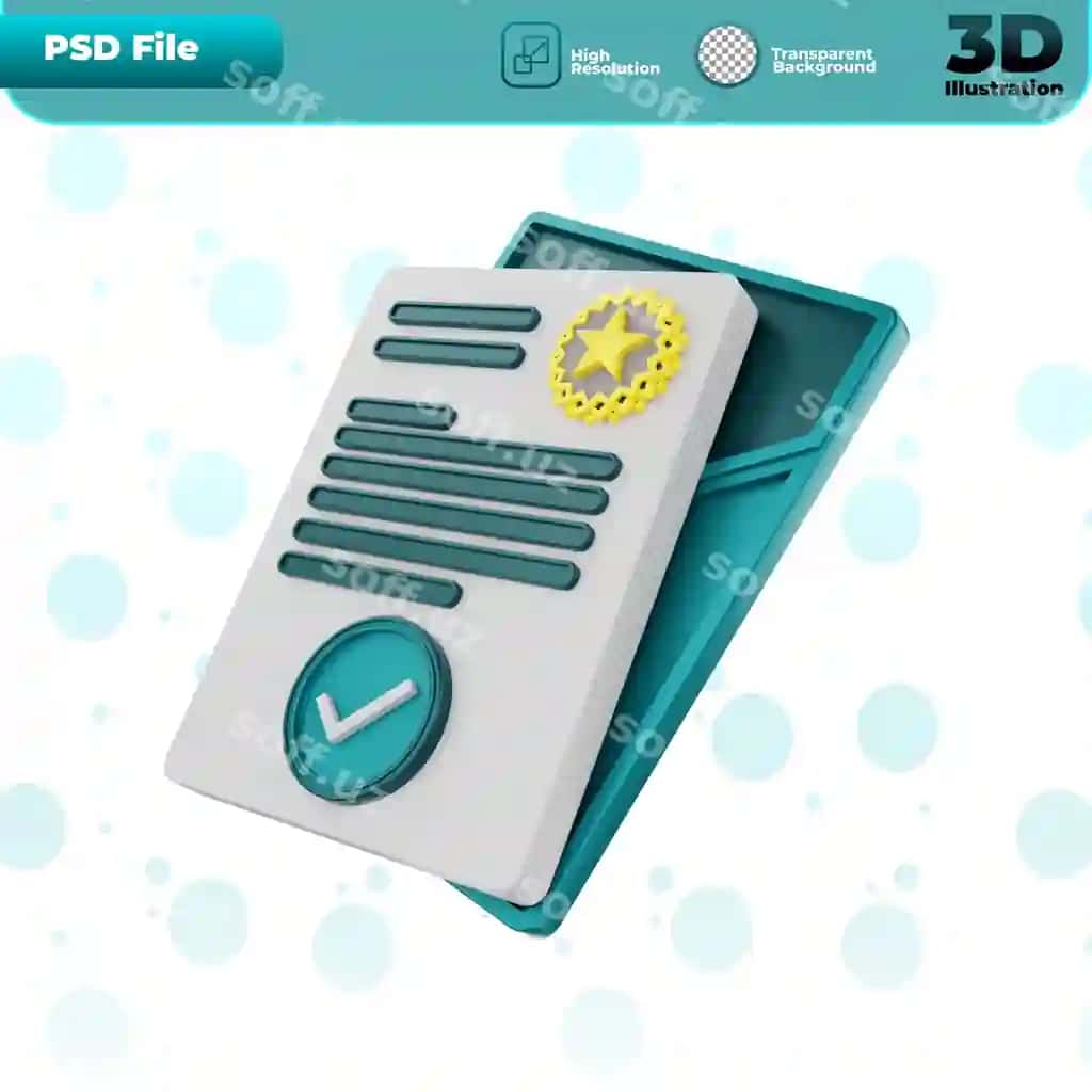 3d render ruxsat fayl ikonasi illustratsiyasi | 3d render consent file icon illustration