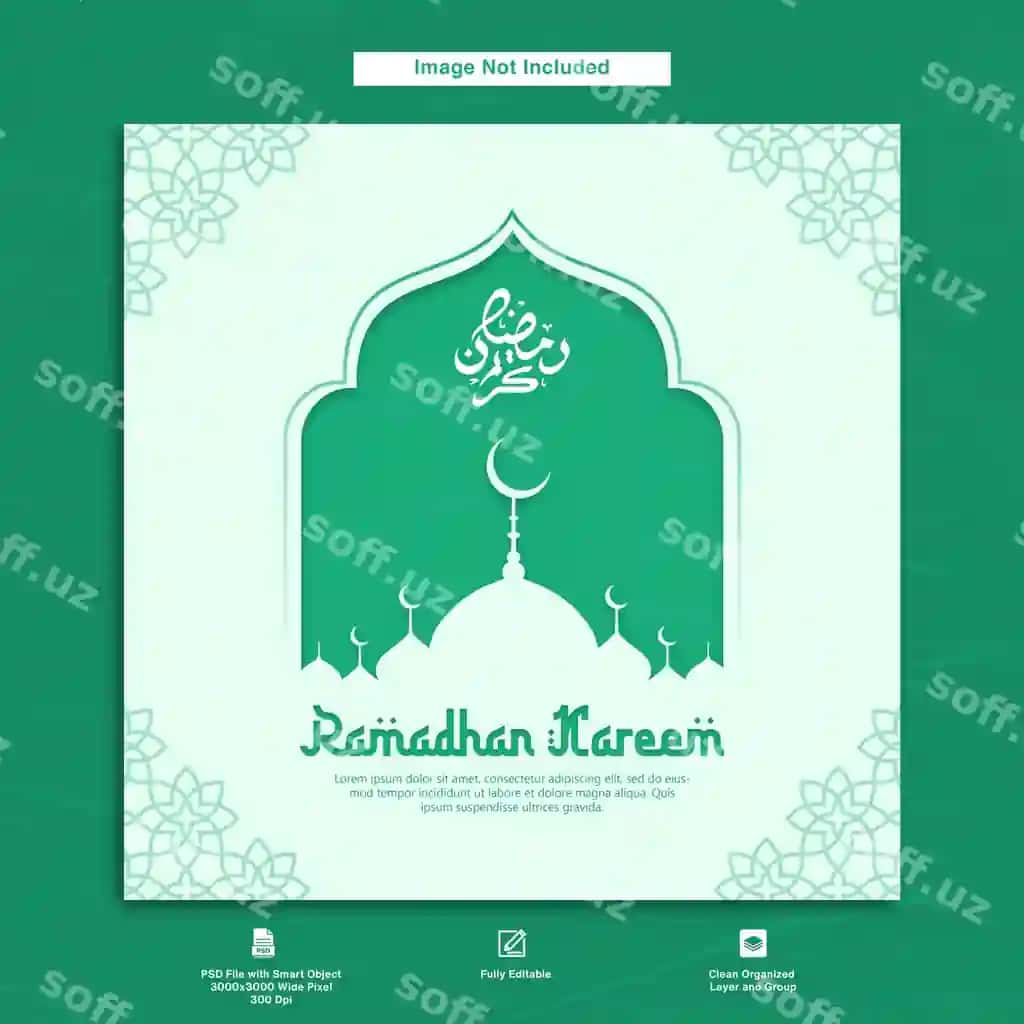 Ramazon kamillay plat dizayn tabrik postkart shabloni | Ramadhan kareem flat design greeting post card template