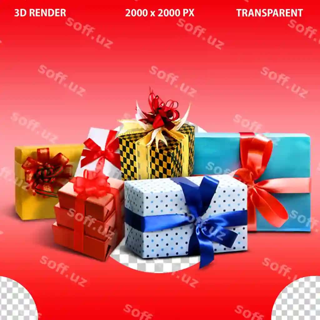 Qish sovg'alari va Santa shapkasi lentochkalari ajraltirilgan shaffof fonda | Winter christmas giftes ans santa cap ribbons isolated transparent